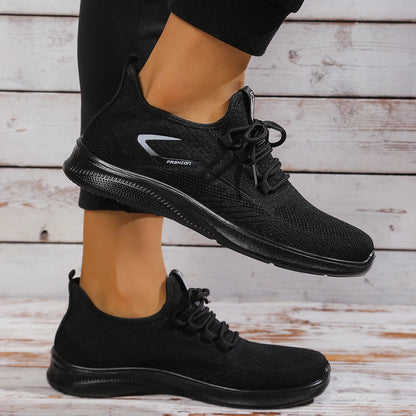 Men Breathable Knitted Running Shoes Anti Slip Trainers Arch Support Shock Absorbing EVA Sole Low Top Lace Up Sports Footwear