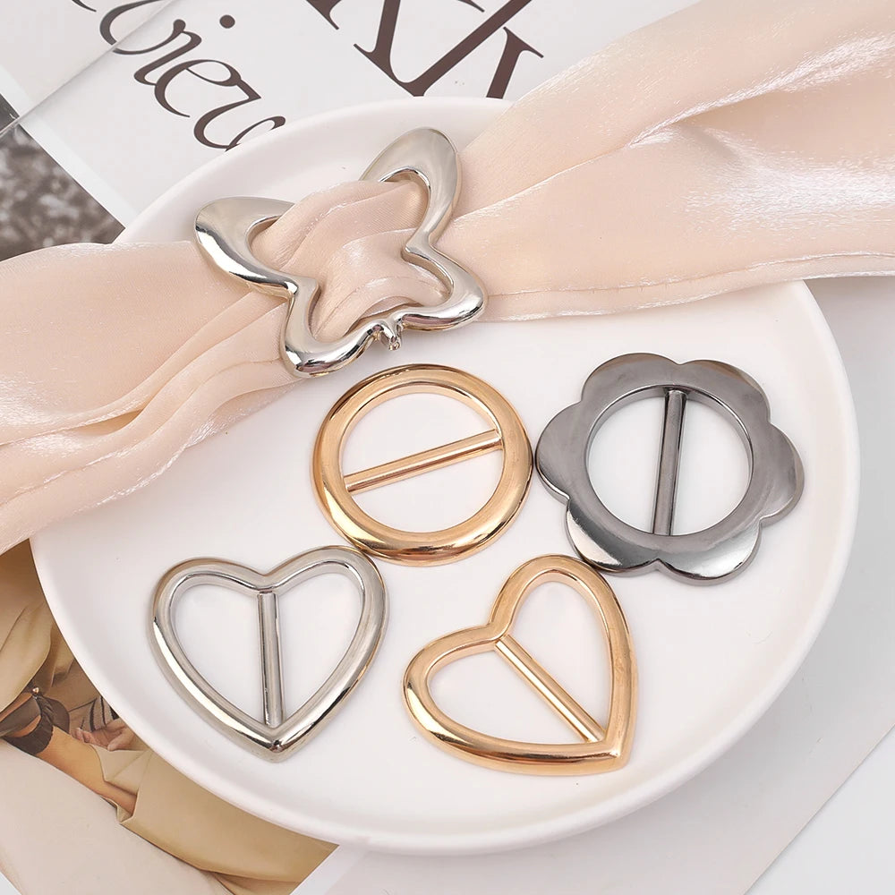 T-shirt Heart Butterfly Scarf Brooches Silk Scarf Buckle Brooch Shawl Ring Clip Scarves Fastener Knotted Button Pin Accessories