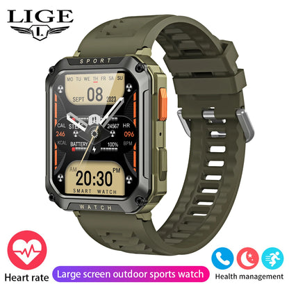 LIGE 2026 Zewnętrzny Smartwatch Męski 2.01" Ekran IP68 Wodoodporne Zegarki Wytrzymały Wojskowy Bluetooth Połączenia Smartwatch dla Androida i iOS