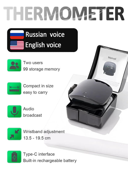 Rechargeable Wrist Blood Pressure Monitor Medical Russian / English Voice Digitlal Tensiometro Health Sphygmomanometer Tonometer