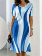 Summer Women Dress Fashion Gradient Striped Pattern Printed Dress Short Sleeve O-Neck Loose Casual A-Line Mini Dress