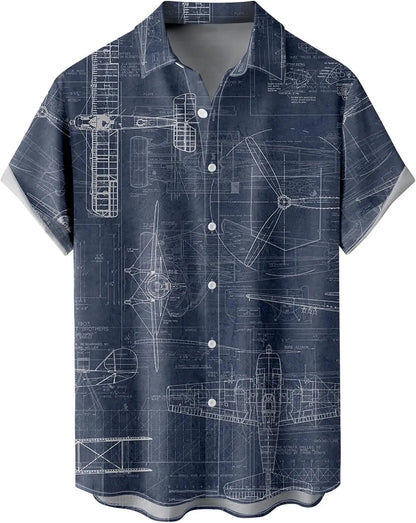 Summer Men's Gradient Sketch Coconut Tree 3D Printed Shirt, Vintage Hawaiian Tropical Quick Drying Loose Shirt