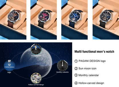 PAGANI DESIGN Men Watches Automatic Mechanical Watch Tourbillon Clock Genuine Leather Waterproof Watch Military Wristwatch Man ﻿