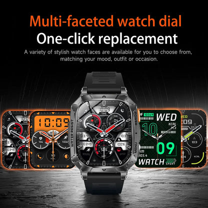 New Rugged Military Smart Watch Men 1400 mAh battery 2.01inch Bluetooth Call Health monitoring device LED flashlight Smart watch