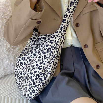 Female Leopard Print Messenger Bag Modern Shoulder Canvas Bag Student Diagonal Large Capacity Straddle Bag