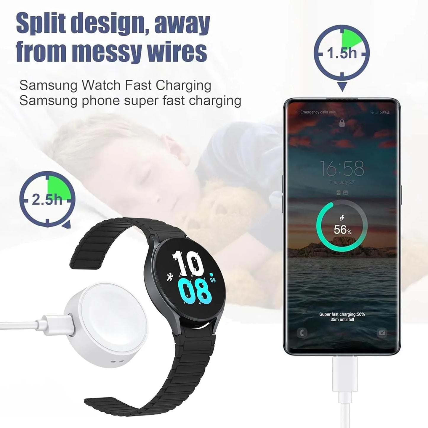 Ładowarka 2USB do Samsung Galaxy 8/7/6/6 Classic/Watch 5/5 Pro/4/3/Active/2 Akcesoria do smartwatchy Szybka ładowarka Zapasowa ładowarka