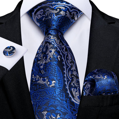 Black And Silver Paisley Floral Men's Ties Gray Blue Pink Wedding Accessories Neck Tie Set Handkerchief Cufflinks Gift For Men