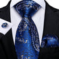 Black And Silver Paisley Floral Men's Ties Gray Blue Pink Wedding Accessories Neck Tie Set Handkerchief Cufflinks Gift For Men