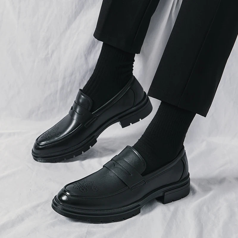 Platform Wedding Brogues Shoes For Men Classic Office Social Men's Dress Leather Shoes Formal Casual Business Loafers Male