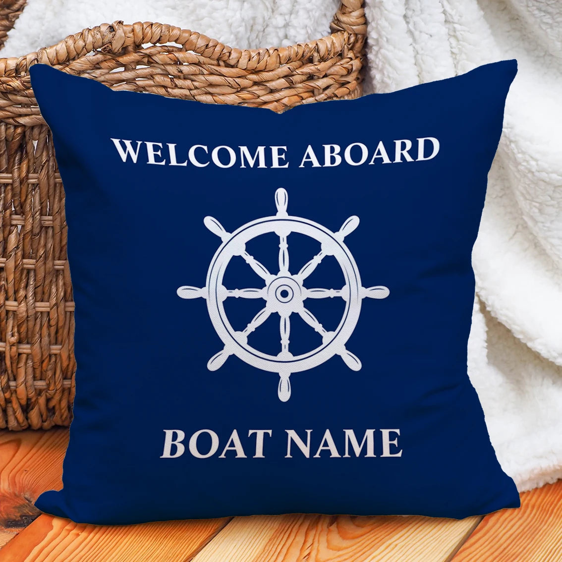 Custom Boat Name Pillow Covers Personalized Nautical Anchor Cushion Cases for Yacht Home Decor Beach House Welcome Aboard