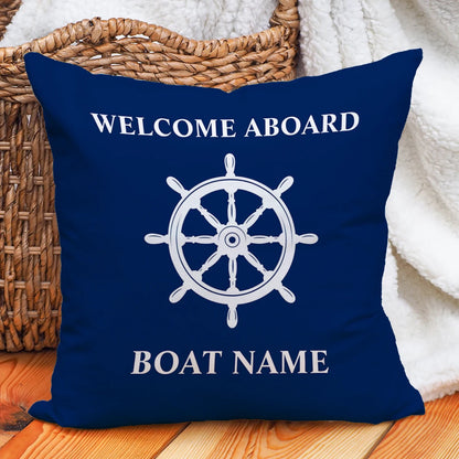 Custom Boat Name Pillow Covers Personalized Nautical Anchor Cushion Cases for Yacht Home Decor Beach House Welcome Aboard