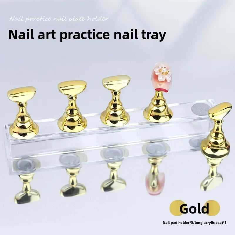 5pcs Nail Holder False Nail Tip Practice Stand Crystal Base Magnetic Holder Nail Art Display For Art Salon DIY & Practice Tools