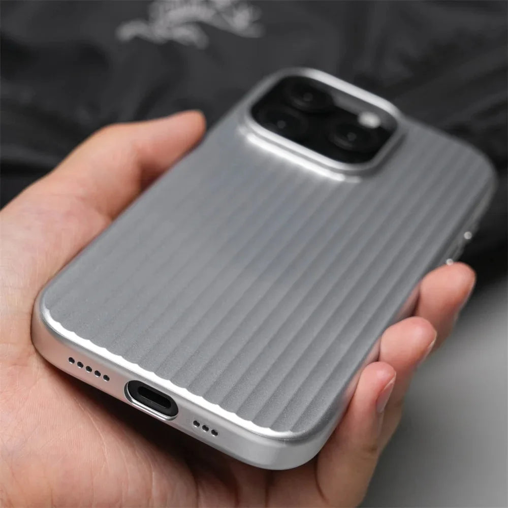 Luxury Stripes Metallic Paint Armor Case For iPhone 17 Air 16 15 14 13 Pro Max Shockproof Camera Protective Slim Matte PC Funda