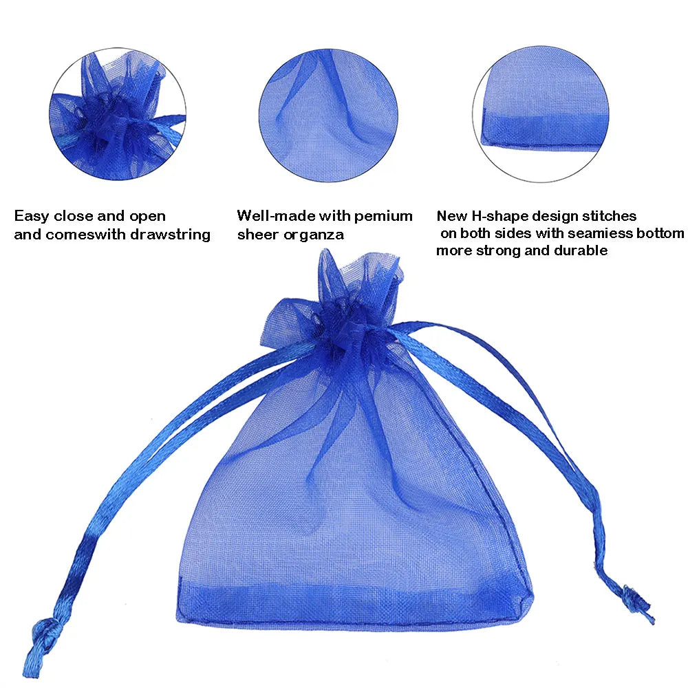 50/100pcs Colorful Organza Gift Bag 5x7 7x9 9x12 10x15 13x18cm Party Wedding Favors Candy Jewelry Packaging Drawstring pouches