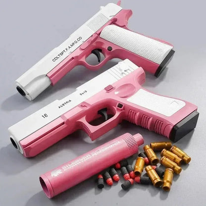 Summer Outdoor Ejecting Shell Pistol Soft Bullet Toy Gun Outdoor Game Boys Gift Weapon Armas Shoot Kids Safety Fun Design Gifts