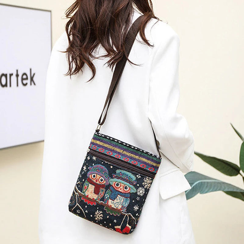 Lady Crossbody Shoulder Bag, Phone Purse Handbag, Ethnic Style Embroidered Messenger Bag, Retro Small Canvas Bag