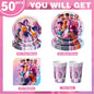 K-pop Kids Birthday Party Supplies All-in-One Decor Set-Paper Tableware Cups Candy Box Gift Bags Banner for Festive Celebrations