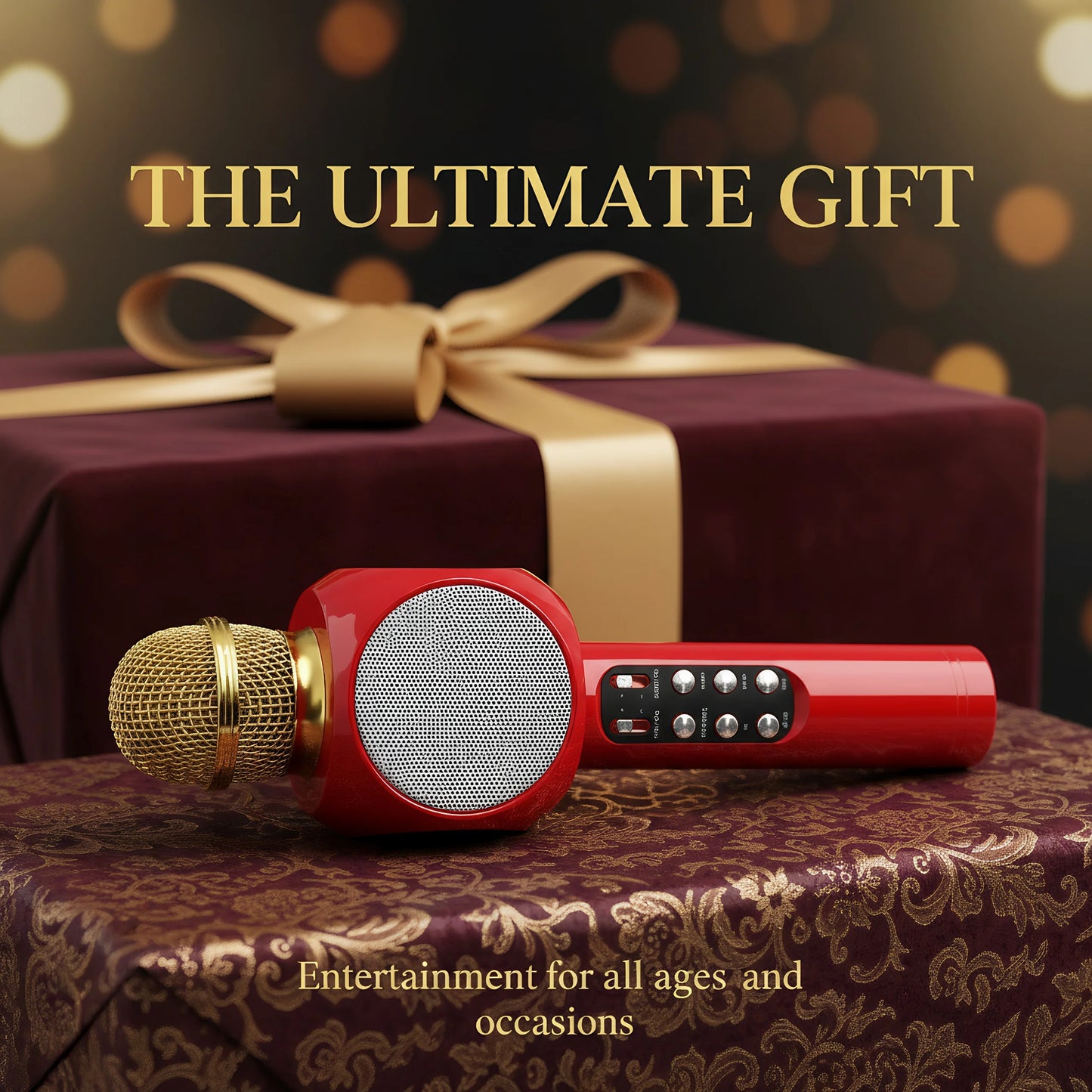 Wireless Bluetooth Karaoke Microphone Speaker, Portable Handheld Mic with HIFI Sound, Echo, LED Light for Singing, Party, Gift