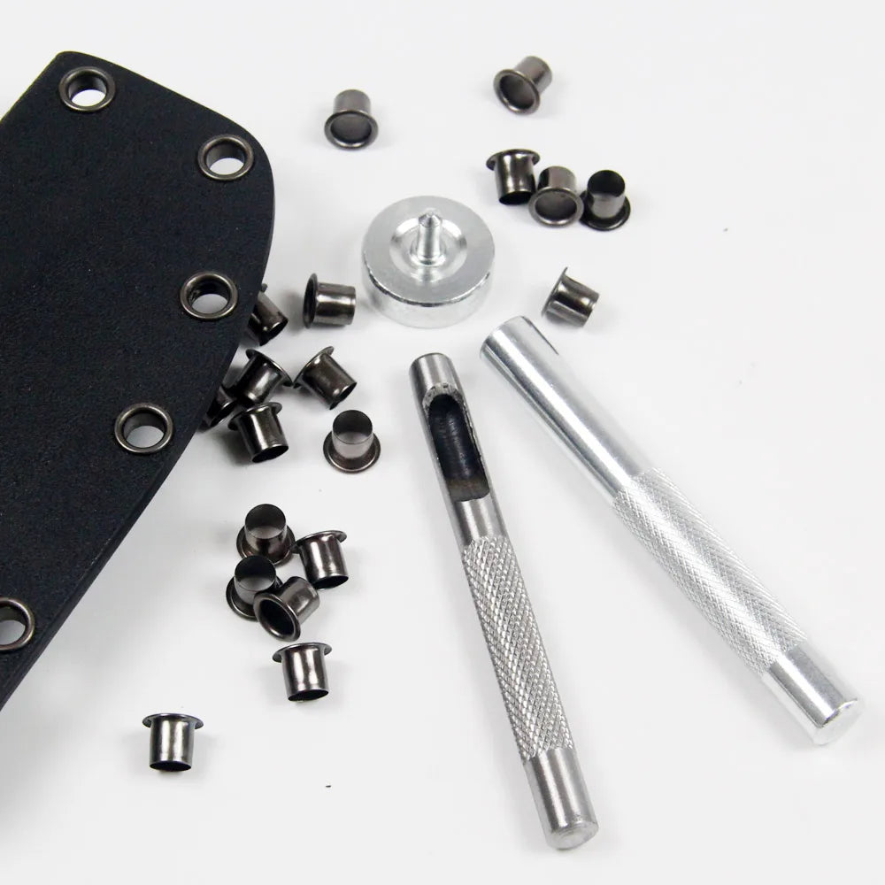 Eyelet Hole Punch Tool Kit  with 50 eyelets 6mm 7mm Gunmetal Finish for DIY Kydex Sheath Kydex Eyelet