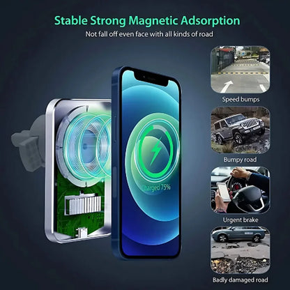 Car Air Vent Magnetic Wireless Charger Phone Holder, Fast Charging Mount Compatible with MagSafe iPhone 17/16/15/14/13/12 Pro