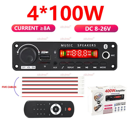 400W Amplifier Bluetooth MP3 WMA APE Decoder Board DC8-26V  Handsfree Car Audio Microphone USB TF FM Radio DIY Mp3 Music Player