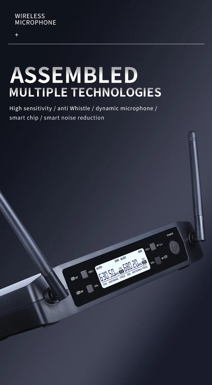 Wireless Microphone Handheld Dual Channels UHF Fixed Frequency Dynamic Mic For Karaoke Wedding Party Band Church Show