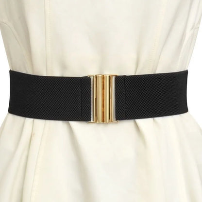 Fashion Women's Ladies Gold Buckle Wide Stretch Elastic Corset Waist Belt Waistband Dress Decoration Belt
