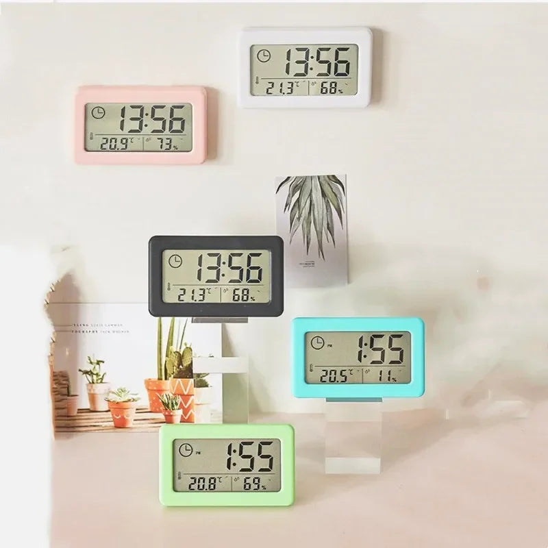 Mini Digital Clock Temperature Humidity Portable Watch Clock Thermometer Hygrometer 12/24 Hours Battery Powered Clock Home Table