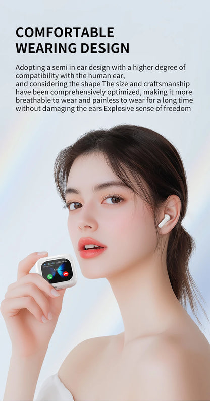 AI Translator Bluetooth Earbuds, LCD Touch Screen TWS Headset with Noise Reduction & Noise Canceling, Wireless Travel Headphones