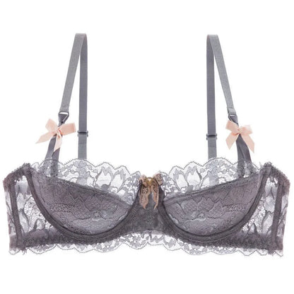 French Pure Passion Bow Shaped Shoulder Strap Lace Sexy Half Cup Push Up Bra Set Women's Thin Lingerie Big Breast Small Cup S-XL