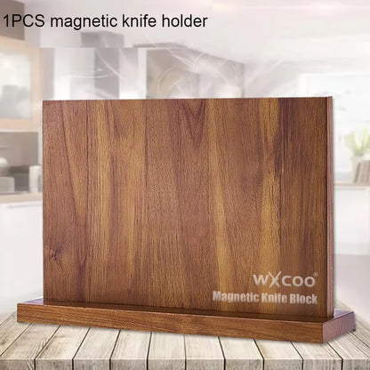 Long Magnetic Knife Block Acacia Wooden Kitchen Knife Holder Kitchen Counter Strong Enhanced Magnets Stands Storage Knife Holder
