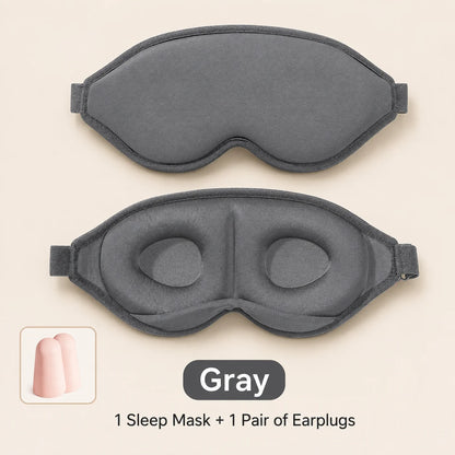 3D Contoured Sleep Eye Mask With Earplugs Zero‑Pressure Light Blocking Blindfold Adjustable Strap Soft Sleeping Mask For Travel