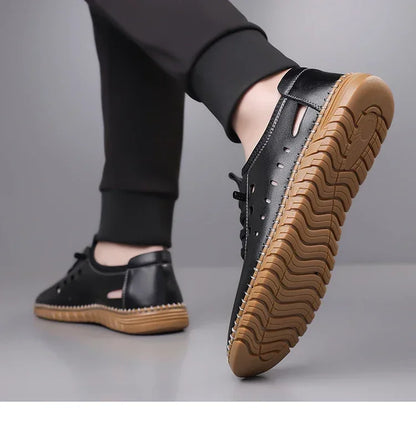 Men's Comfortable Hollow Slip-on Loafers, Breathable Anti-slip Soft Sole Outdoor Driving Shoes-WC2516
