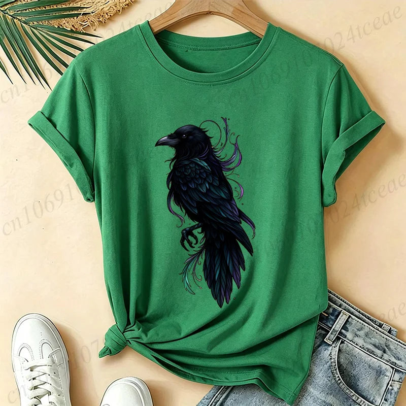 T-Shirt Gothic Cow Print Design Women'S Summer Casual Short Sleeve Aesthetic Clothes Dark Academia Streetwear Summer Top Tee﻿s