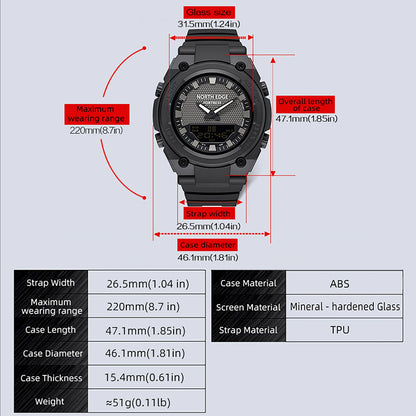 NORTH EDGE FORTRESS 2026 Men's Military Digital Watch Outdoor Sports Waterproof 50M Watches World Time Countdown LED Wristwatch