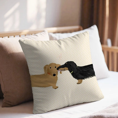 Dachshund Cushion Cover, Cute Weiner Dog Couple Pillowcase, Cartoon Dachshund Art, Sofa Throw Pillow