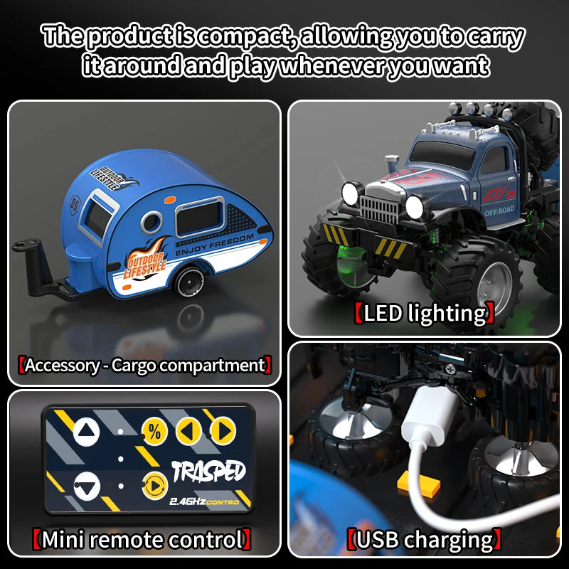 New 1:64 Rc Car Mini 2.4Ghz City Road Handle High Speed Alloy All Terrain Remote Control Car Dual Control Children's Toys Gifts