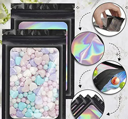 Ziplock Bags 100PCS Holographic Bag Zip Lock Gift Bags Plastic Iridescent Storage Zip Packaging Bags for Earrings Jewelry