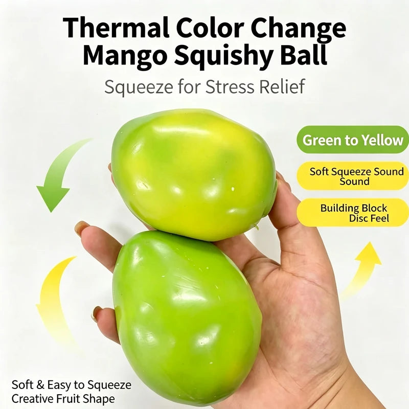 Color Changing Mango Squishy Fidget Toy Soft Thermal Squeeze Stress Relief Toy Simulation Fruit Decompression Toy for Adult Gifs
