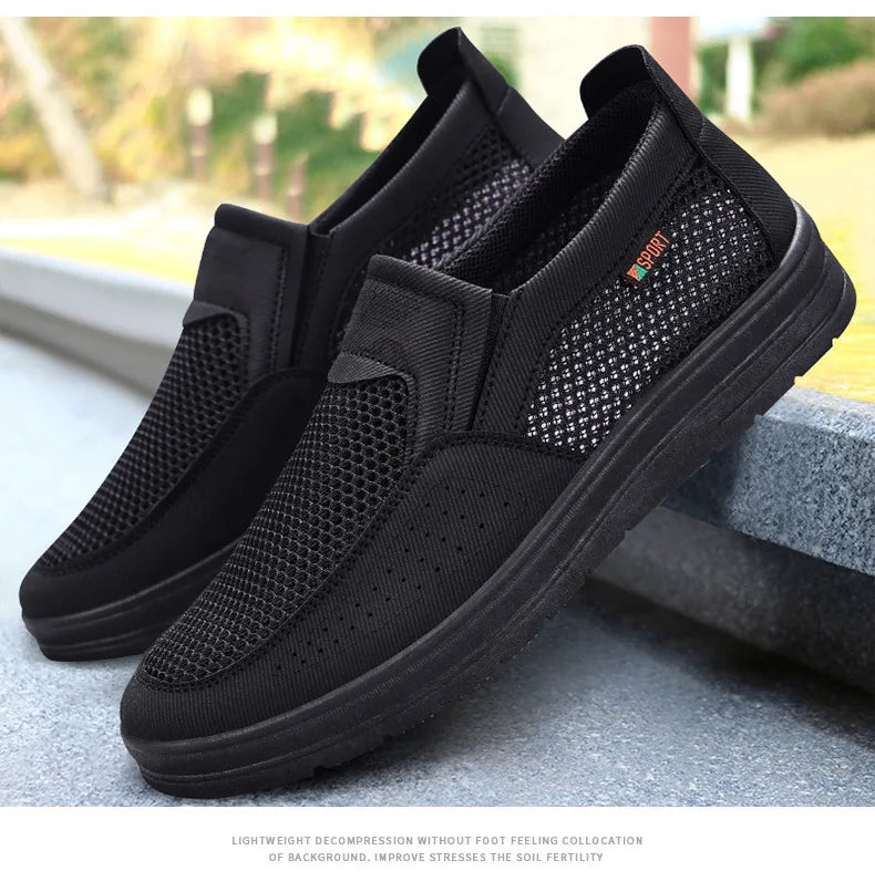 Men Slip On Casual Shoes Mesh Breathable Lightweight Low Cut Cloth Loafers Comfortable Soft Sole Walking Grandpa Shoes Summer
