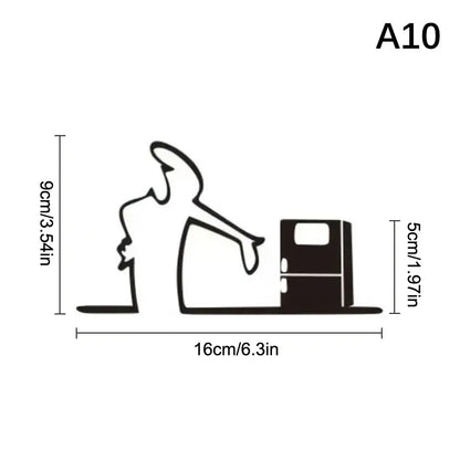 La Linea Minimalist Line Art Car Sticker Bumper & Window Door Wall Decal With Cartoon Character Design Home Car Decoration