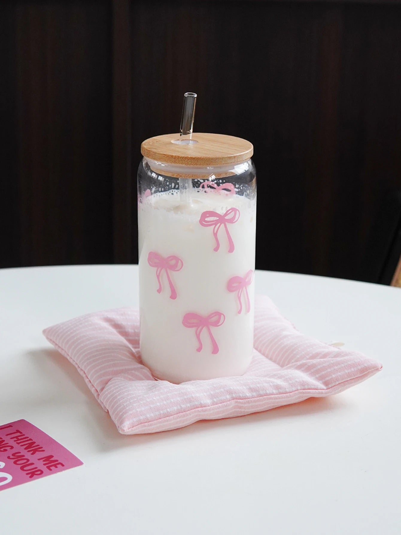 1/2/4/6Pcs Glass Cups with Bowknot Print, with Lid and Straw, Exquisite and High-End Bowknot Glass Cups, Suitable for Home Decoration, Daily Household Drinking Cups, Outdoor Picnic Cups, Party Cups, Breakfast Milk Cups, Gift-