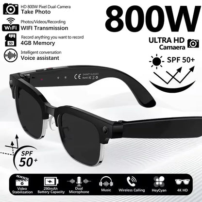 New Upgrade 800W Pixel Smart Glasses With Camera Video Recording AI Photo Recognition Call Language Translation Voice Sunglasses