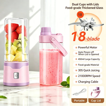 18 Blades Juicer Portable USB Blender Electric Travel 400ML Juicer Cup For Smoothie Milkshake Outdoor Kitchen Mini Mixer Tool