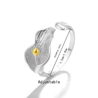 PANJBJ 925 Sterling Silver Lotus Ring For Women Retro TextureJewelry Irregular Creativity Adjustable Jewelry Party Gift Dropship