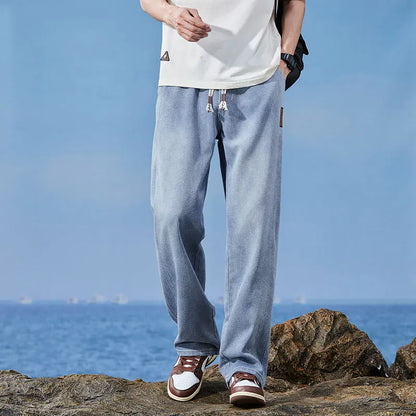 Men Summer Fashion High Quality Lyocell Fabric Jeans Men Elastic Waist Casual Denim Pants Baggy Trousers Male Oversized M-4XL