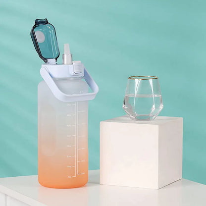 Water Bottle 2 Liters Gourd Motivational Water Bottle Time Marker Leak-proof Cup Large-Capacity Gradient Outdoor Sports Fitness