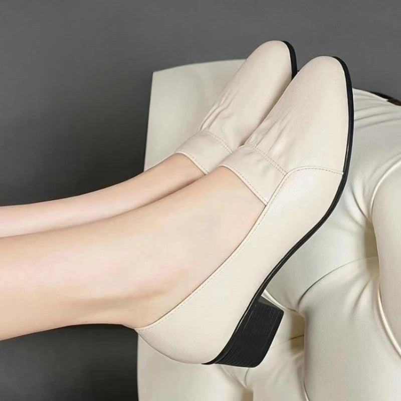Women's Work Shoes: Lightweight, Breathable Loafers with Block Heels—Soft PU Office Footwear Ideal for Daily Wear and Commuting