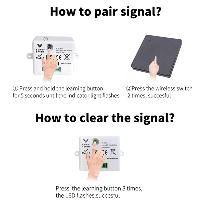 86 Wireless Smart RF 433Mhz 100-220V Wall Panel with Remote Control Mini Relay Receiver Home Led Light Lamp Switch