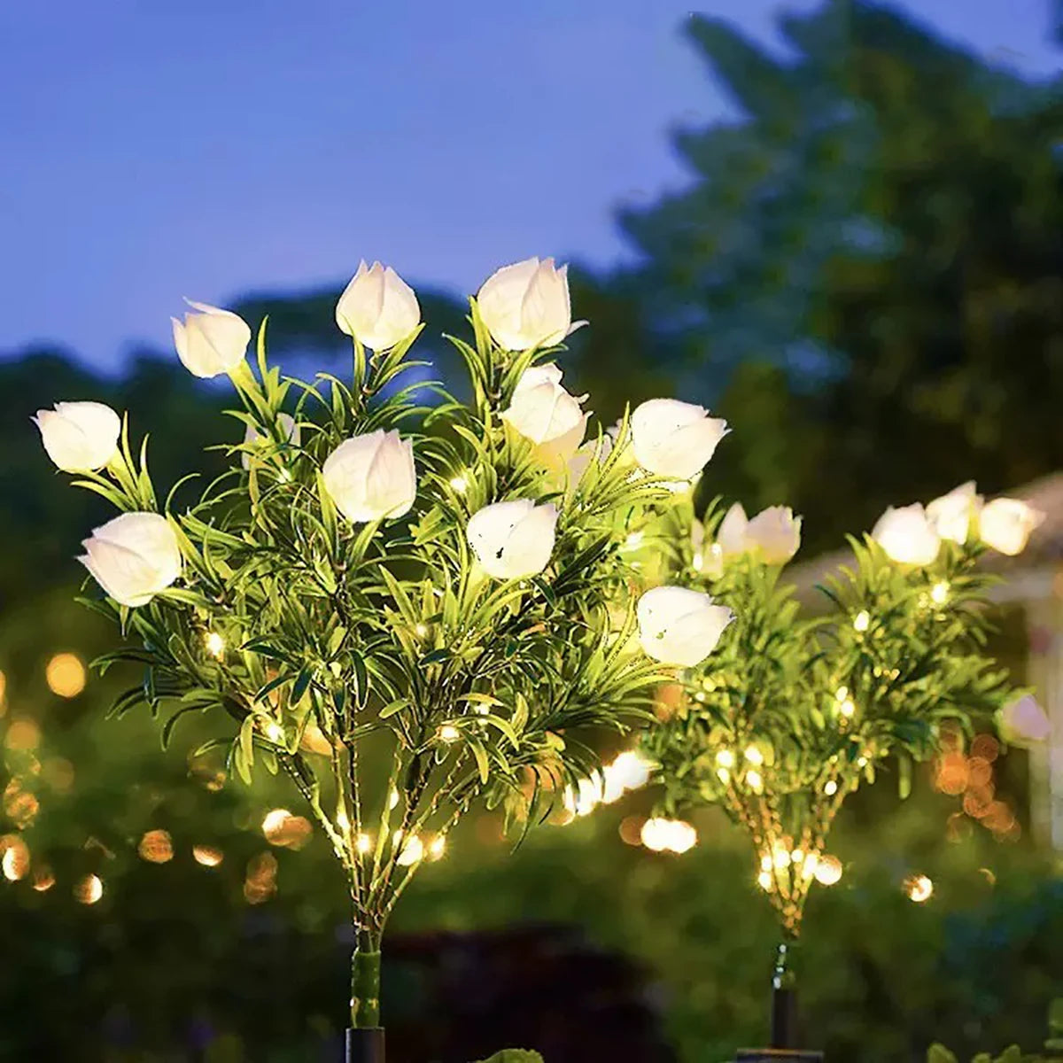 1pc Solar gardenia lamp, outdoor solar garden lamp, with warm white artificial flower lamp suitable for garden lawn decoration